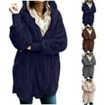 thumbnail image 1 of Juebong Women Oversized Hooded Sherpa Cardigan Fuzzy Fleece Jacket Warm Winter Open Front Fleece Coat Outwear with Pockets Blue XXXXXL, 1 of 8