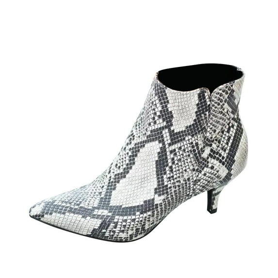Juebong Women Shoes Leopard Snake Print Ankle Boots Fine Heels Mid Heel Pointed Side Zip,Gray Size 4.5