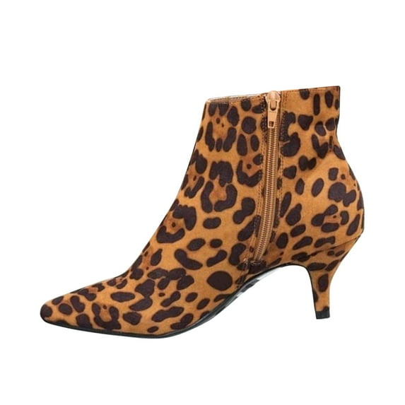 Juebong Women Shoes Leopard Snake Print Ankle Boots Fine Heels Mid Heel Pointed Side Zip,Yellow Size 6.5