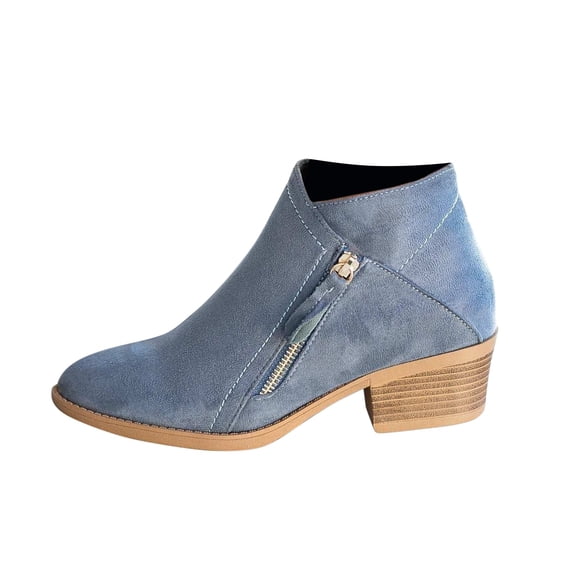 Juebong Women Shoes Solid Color Casual Minimalistic Mid Heel Pointed Side Zip Ankle Boots,Blue Size 4.5