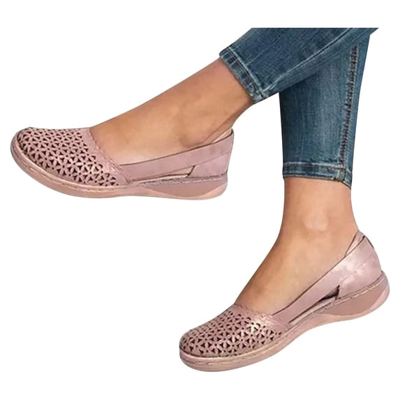 Juebong Women Summer Fashion Casual Sandals Casual Flat Solid Color Loophole Shoes,pink Size 9