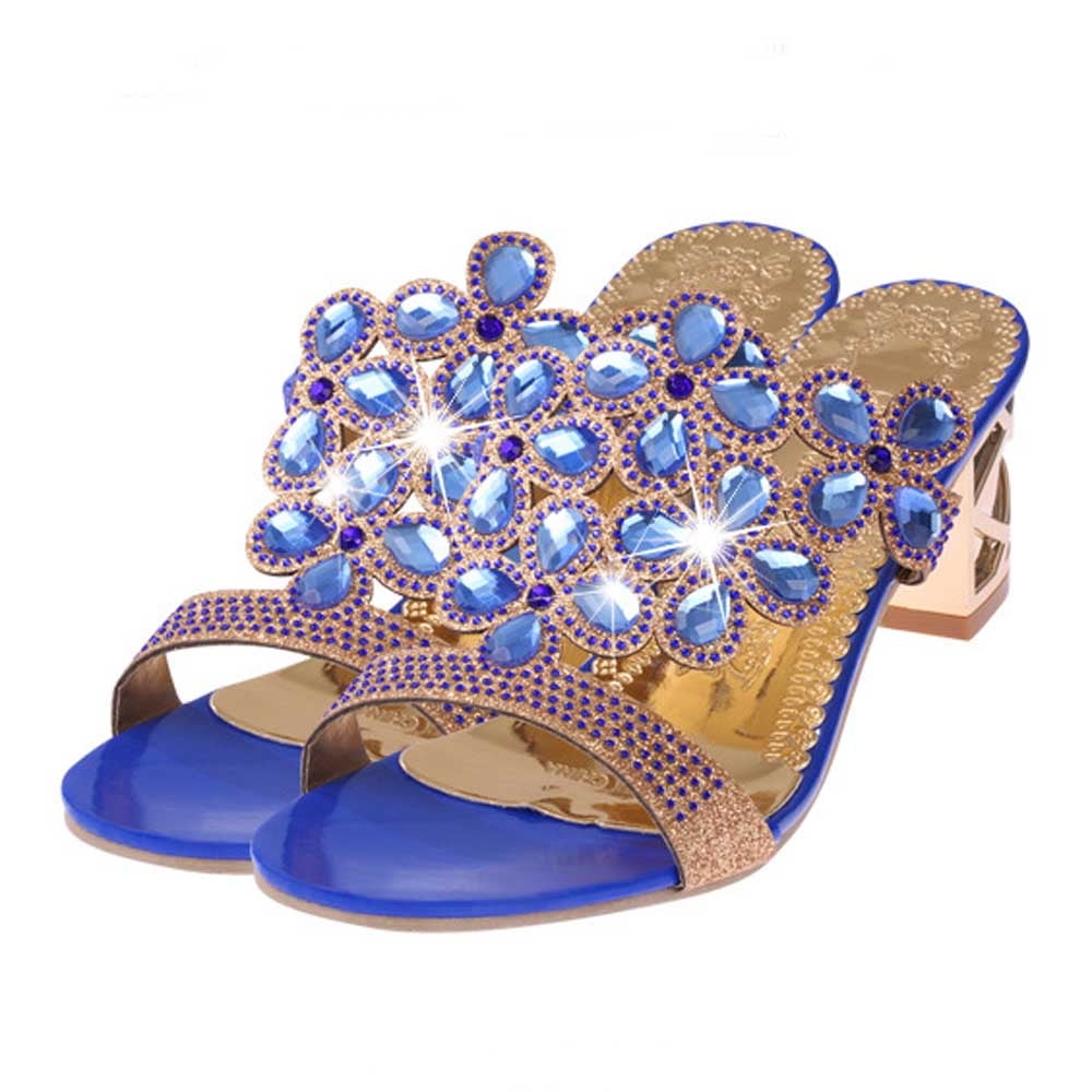 Blue shop rhinestone sandals
