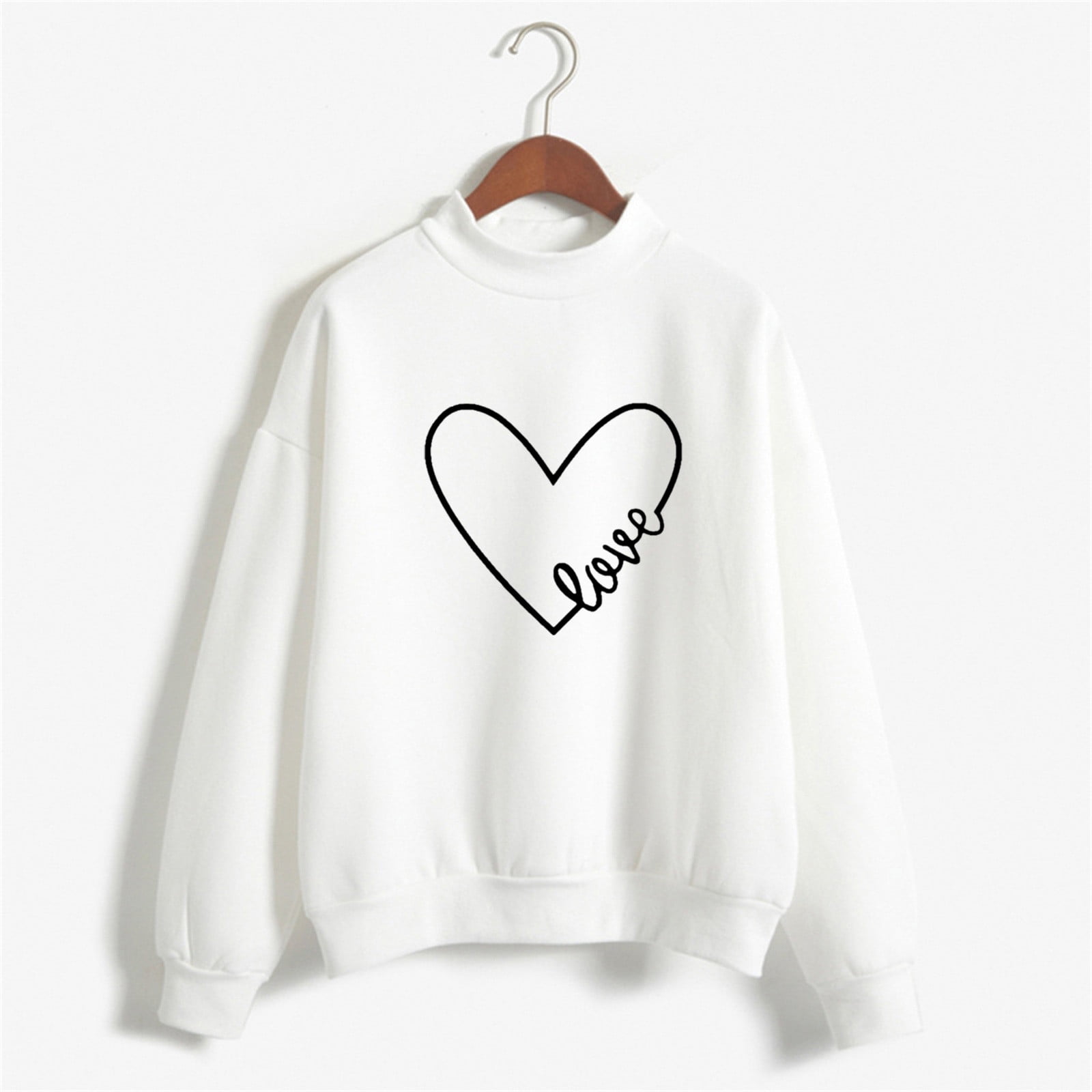 Juebong Women Valentines Day Pullover Sweatshirts Long Sleeve Love Heart Sweater  Crewneck Casual Fall Tops T-Shirts,White shirts for women,S 