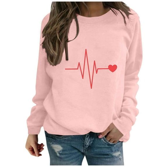 Juebong Women Valentines Day Pullover Sweatshirts Long Sleeve Love Heart Sweater Crewneck Casual Fall Tops T-Shirts