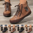 thumbnail image 1 of Juebong Women Vintage Casual Short Ankle Boots,Women 2025 Fall Arch Support Fashion No Heel Lace Up Side Zipper Ankle Boots Brown,40, 1 of 8