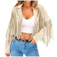 thumbnail image 1 of Juebong Women Vintage Faux Suede Tassel Cropped Jacket Long Sleeve Fringe Coat Hippie Motorcycle Biker Jacket Tops, 1 of 4