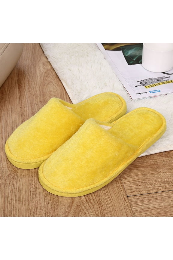 Women Warm Home Plush Soft Slippers Indoors Anti-slip Winter Floor Bedroom Shoes,Yellow Size 7-7.5