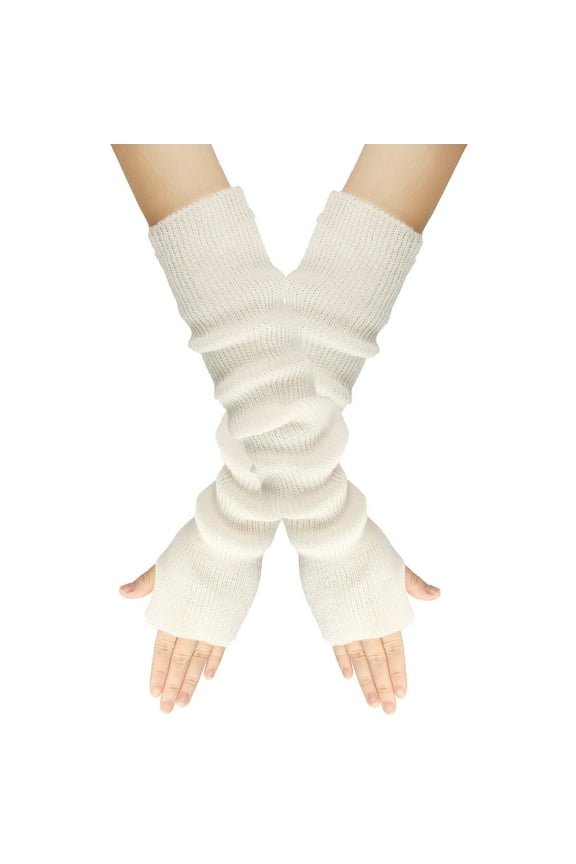Women Winter Wrist Arm Warmer Solid Knitted Long Fingerless Gloves Mitten