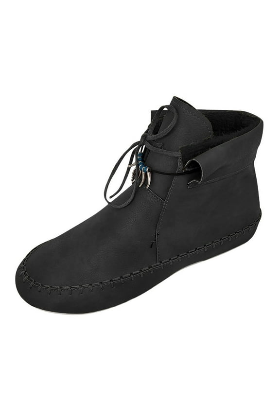 Women's And Men Fashion Casual Warm Lace Up Short Ankle Boots Flat Leather Shoes,Black Size 10