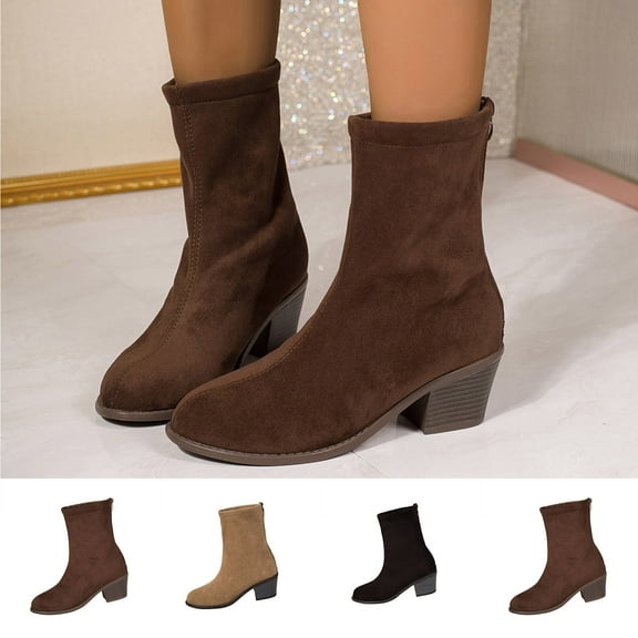 Juebong Women's Ankle Boots Lug Sole Chunky Heel Ankle Bootie Suede Lace Closed Toe Winter Shoes Khaki,36