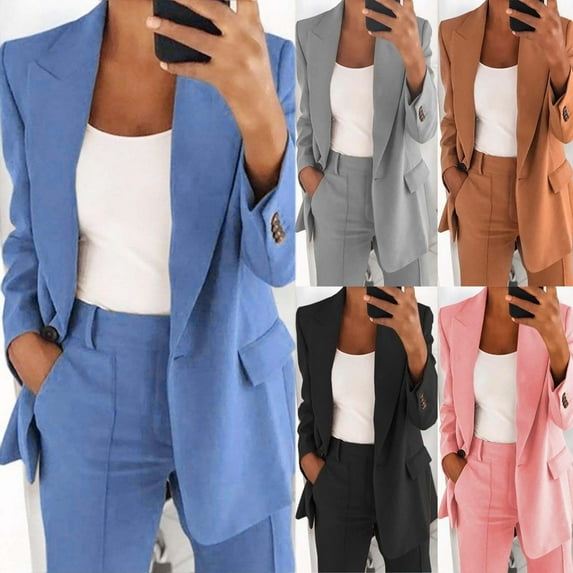 Juebong Women's Blazer 4x-5x Business Casual Lapel Collar Open Front Suit Jacket Solid Color Long Sleeve Work Office Blazers Khaki,XXXXXL