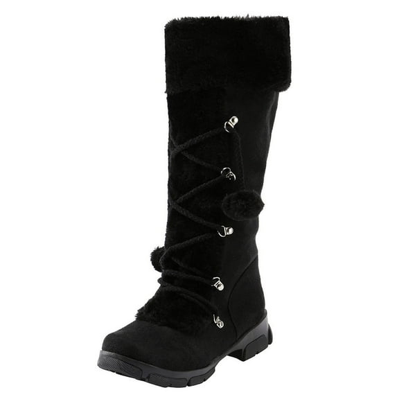 Juebong Women's Boots Lace Up Zipper Snow Boots Plush Cotton Boots Warm Pure Cotton Shoes Plush Ball Ethnic Knight Boots,Black Size 8.5