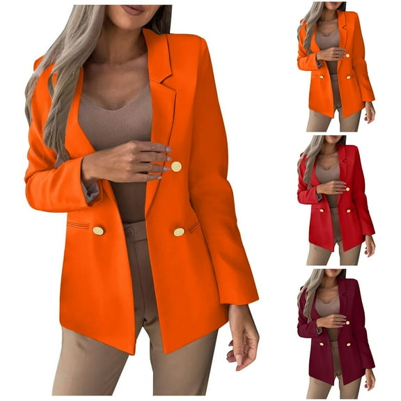 Juebong Women's Business Casual Blazers 2025 Fall Long Sleeve Button Down Suit Jackets Open Front Work Blazer with Pocket Red,S