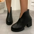 thumbnail image 1 of Juebong Women's Chelsea Boots Fashion Slip On Chunky Block Heel Ankle Boots PU Leather Lug Sole Booties Black,43, 1 of 7