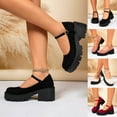thumbnail image 1 of Juebong Women's Chunky Heel Ankle Boots Buckle Strap Mid-Heel Loafers Lug Sole Round Toe Heeled Gothic Dress Shoes Pink,36, 1 of 5