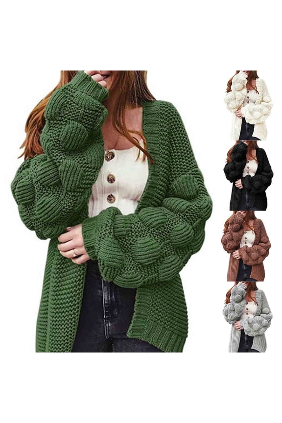 Women's Chunky Knit Jacket 2025 Open Front Long Sleeve Cardigan Sweaters Loose Casual Long Sleeve Winter Coats Outerwear Army Green,M
