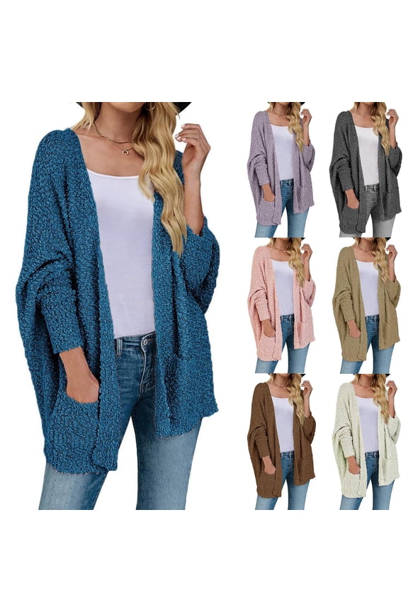 Women's Chunky Popcorn Cardigan Oversized Open Front Boyfriend Batwing Long Sleeve Fuzzy Knit Sweaters Outwear Pink,S