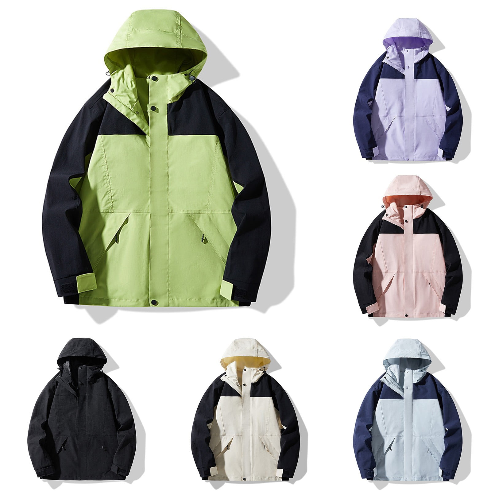 Juebong Women's Color Block Rain Jacket Packable Waterproof Rain Coat ...