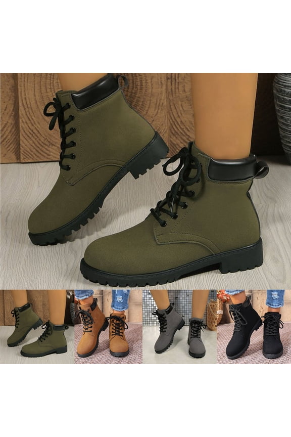 Women's Combat Ankle Boots Waterproof Lace Up Low Heel Fall Boots Ladies Anti-Slip Lightweight Outdoor Work Booties Black,39