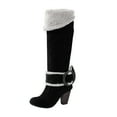 thumbnail image 1 of Juebong Women's Comfortable Flap Warm Velvet Belt Buckle Round Toe Thick With High Heeled Knee Boots,Black Size 6, 1 of 4