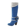 thumbnail image 1 of Juebong Women's Comfortable Flap Warm Velvet Belt Buckle Round Toe Thick With High Heeled Knee Boots,Blue Size 9.5, 1 of 5