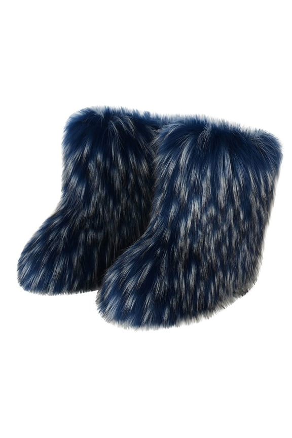 Women's Fashion Color Imitation Animal Boots Plus Cashmere Boots Snow Boots,Blue Size 9-9.5