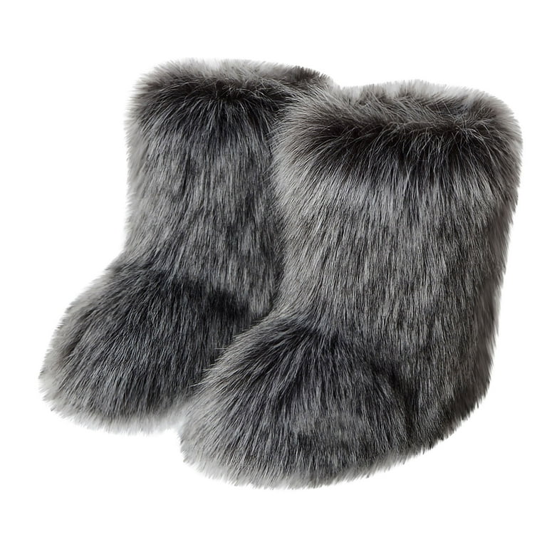 Juebong Women s Fashion Color Imitation Animal Boots Plus Cashmere Boots Snow Boots Gray Size 6.5 7