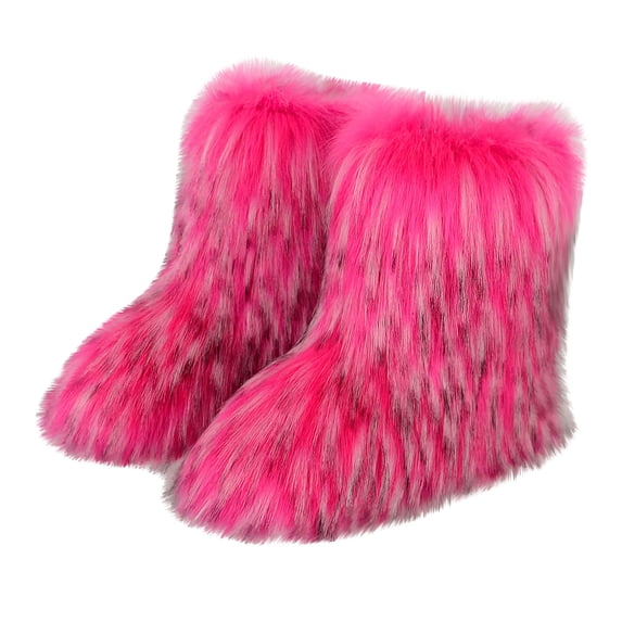 Juebong Women's Fashion Color Imitation Animal Boots Plus Cashmere Boots Snow Boots,Hot Pink Size 5.5-6