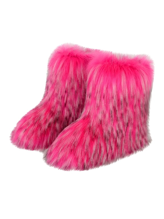 Women's Fashion Color Imitation Animal Boots Plus Cashmere Boots Snow Boots,Hot Pink Size 8.5-9