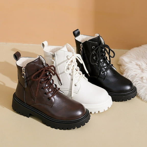 Juebong Women's Fashion Fleece Lined Boots Lace Up Lug Sole Goth Ankle Booties Side Zipper Warm Winter Shoes Brown,41