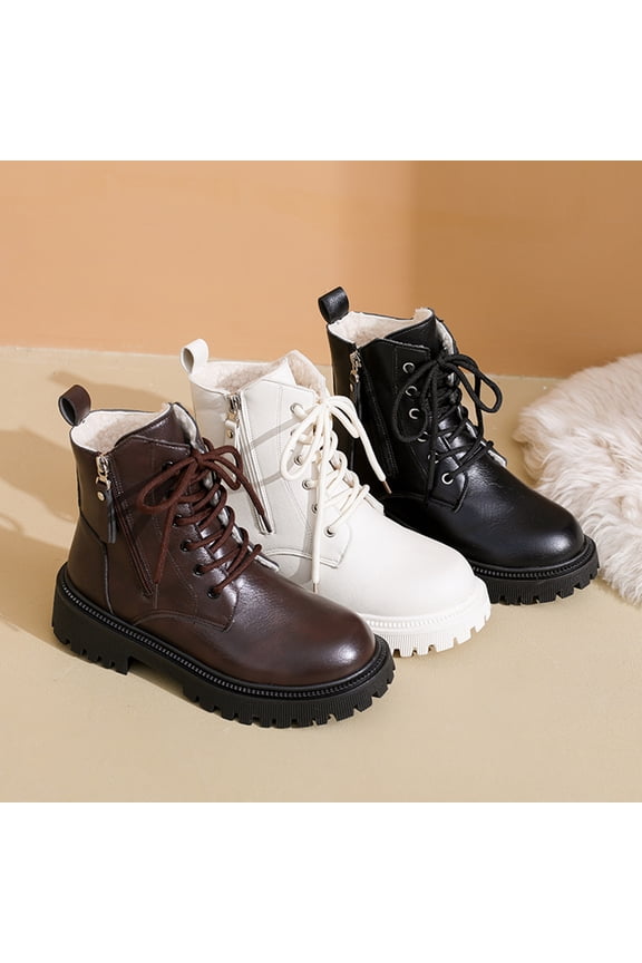 Women's Fashion Fleece Lined Combat Boots Lace Up Lug Sole Goth Ankle Booties Side Zipper Warm Winter Shoes Brown,41