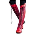 thumbnail image 1 of Juebong Women's Fashion Solid Color Over The Knee Boots Lace Up Chunky Block Heel Women's Boots,Red Size 8, 1 of 4