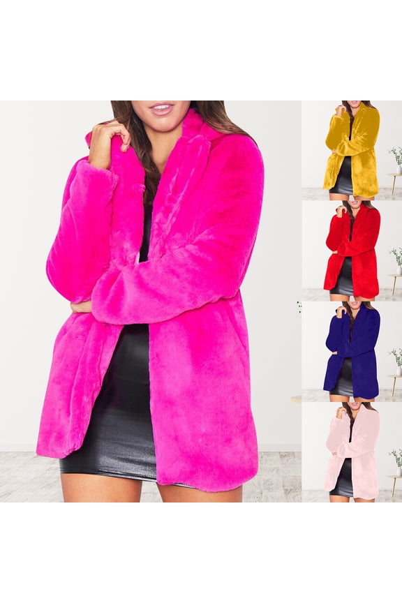 Women's Faux Fur Coat Long Sleeve Fleece Fluffy Lapel Jacket Open Front Shaggy Warm Parka Coats Furry Winter Outerwear Blue,M