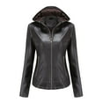 thumbnail image 1 of Juebong Women's Faux Leather Hooded Jacket Coat Motorcycle Biker Zip Up Outwear Plus Size Female Coat Basic Streetwear Fashion Detachable Hood Plush Jacket with Pockets, Coffee, L, 1 of 9