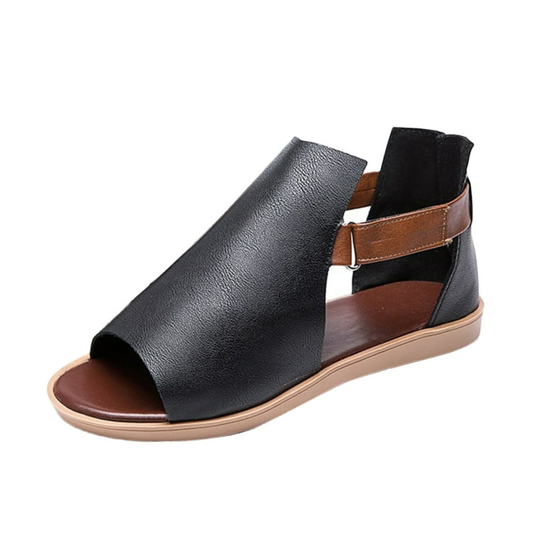 Juebong Women s Flat Sandals Dressy Peep Toe Ankle Booties Shoes Low Heel Bootie Cut Out Stacked Block Heel Ankle Sandals Casual Summer Flat Sandals