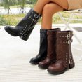 thumbnail image 1 of Juebong Women's Fold Over Boots Belt Buckle Slouchy Wide Calf Boots Chunky Block Heel Mid Calf Boots with Side Zipper Black,43, 1 of 8