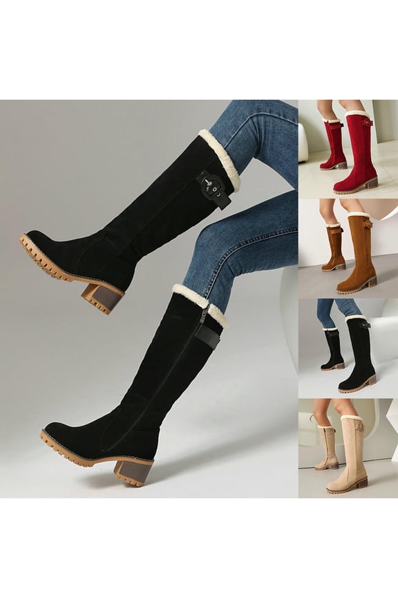 Women's Knee High Pull On Fall Winter Boots Chunky Tall Block Heel Boots Side Zipper Suede Slouch Riding Boots Red,40