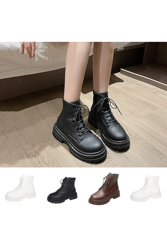 Women's Lace Up Combat Boots Lug Sole Goth Comfortable Ankle Booties Round Toe Low Heel Shoes Black,42