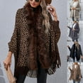 thumbnail image 1 of Juebong Women's Leopard Print Jackets Fashion Fall Tassel Knit Sweaters Open Front Oversized Cardigan Jacket Winter Sweater Top Coffee,L, 1 of 7