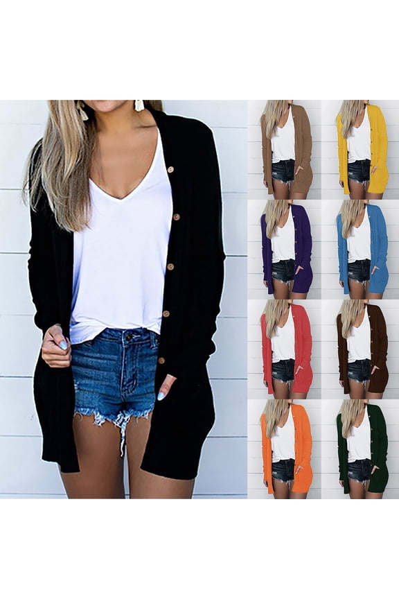 Women's Long Cardigan Dressy Casual Draped Open Front Lightweight Duster Long Sleeve Fall Trendy Button Cardigans with Pockets Purple,L