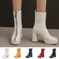 thumbnail image 1 of Juebong Women's Mid Calf Dress Boots Front Zipper High Chunky Block Heel Almond Toe Ankle Boots Yellow,42, 1 of 7