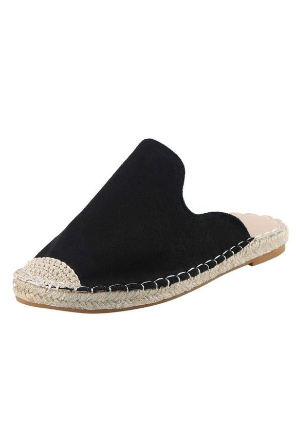 Women's Mules Casual Flat Closed Toe Slippers Shoes Espadrille Slip On Mules, Black, 8.5