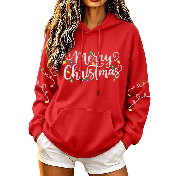 Juebong Women's Red Merry Christmas Gift Graphic Pullover Hoodies