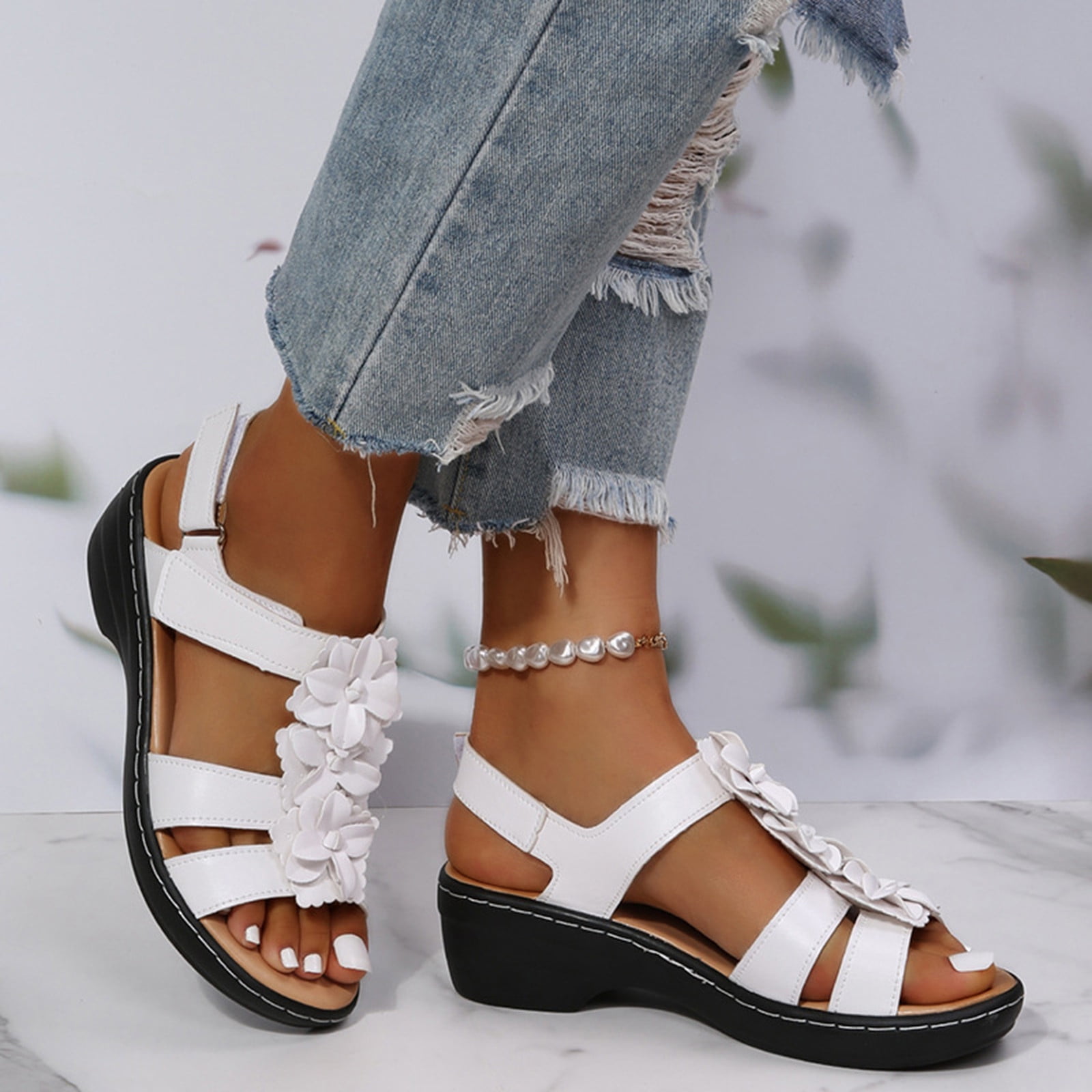 Ladies white cheap comfy sandals