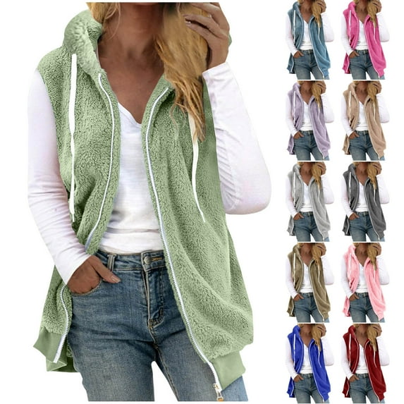 Juebong Women's Sherpa Fleece Jacket Vest Sleeveless Zip Up Hoodie Vests Oversized Lightweight Casual Sweatshirt Fuzzy Fall Coats Womens Tops Purple,M