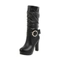 thumbnail image 1 of Juebong Women's Shoes Fashion Solid Color Mid-calf Round Toe High Heel Slip-on Knight Boots,Black Size 8.5, 1 of 4