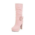 thumbnail image 1 of Juebong Women's Shoes Fashion Solid Color Mid-calf Round Toe High Heel Slip-on Knight Boots,Pink Size 9.5, 1 of 4