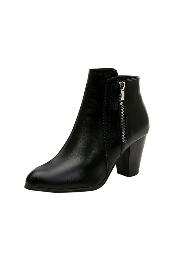 Women's Shoes Popularity Fashion Solid Color Chelsea Boots Chunky Block Heel Low Barrel Zipper Boots,Black Size 5