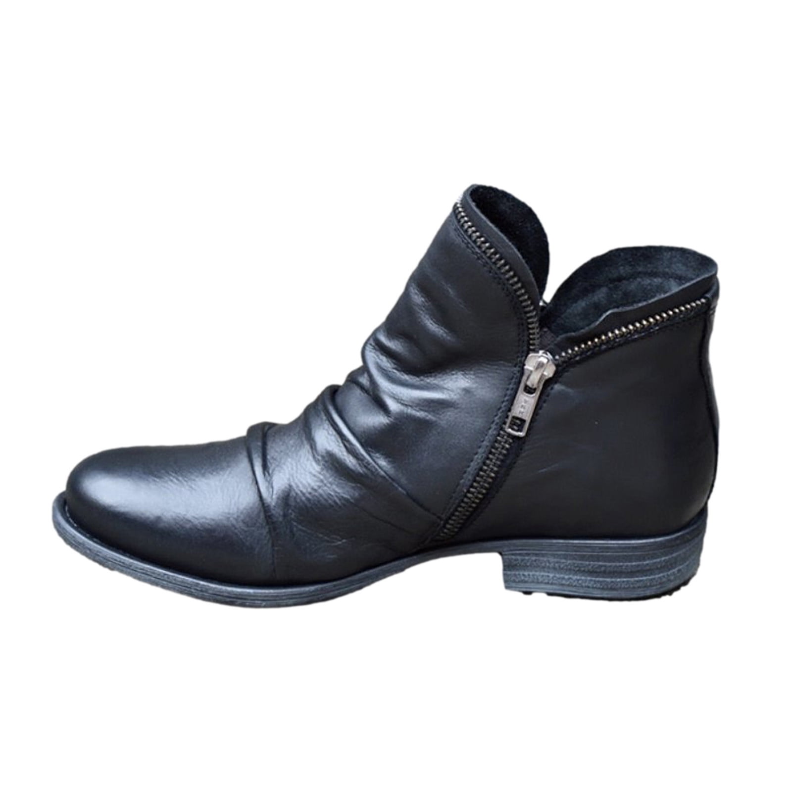 Juebong Women's Shoes Retro Solid Color Low Heel Zipper Fashion Short Leather Boots,Black Size 7