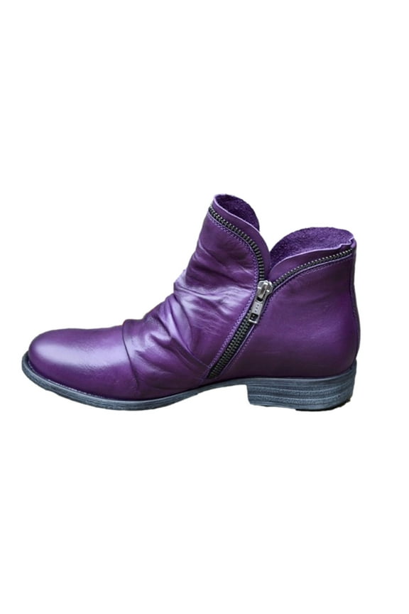 Women's Shoes Retro Solid Color Low Heel Zipper Fashion Short Leather Boots,Purple Size 9